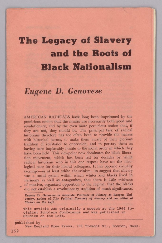 Cover of booklet. Reads "The Legacy of Slavery and the Roots of Black Nationalism"