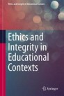 Ethics and Integrity in Educational Contexts book cover. Book title in white text. Background is blue with a pink to blue gradient at the top with opaque circles.