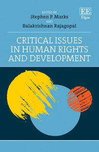 Critical Issues in Human Rights and Development book cover. Blue background with orange, yellow, and blue circles on the lower half of the cover.