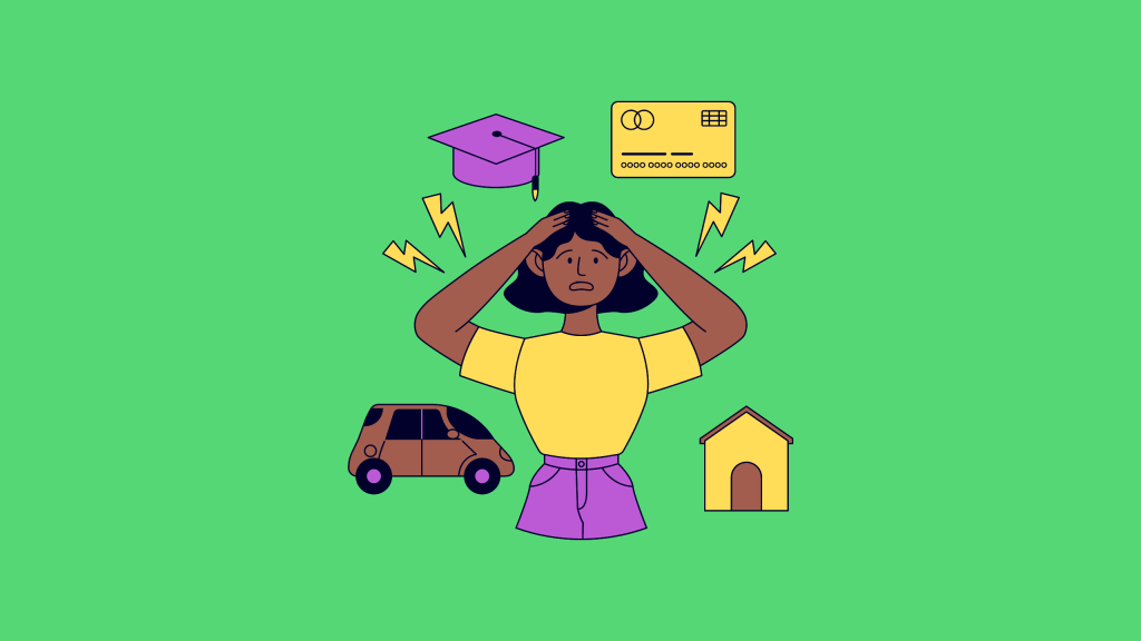 Woman wearing a yellow shirt anxious over her debts and costs of living, indicative of Gen X's inability to retire